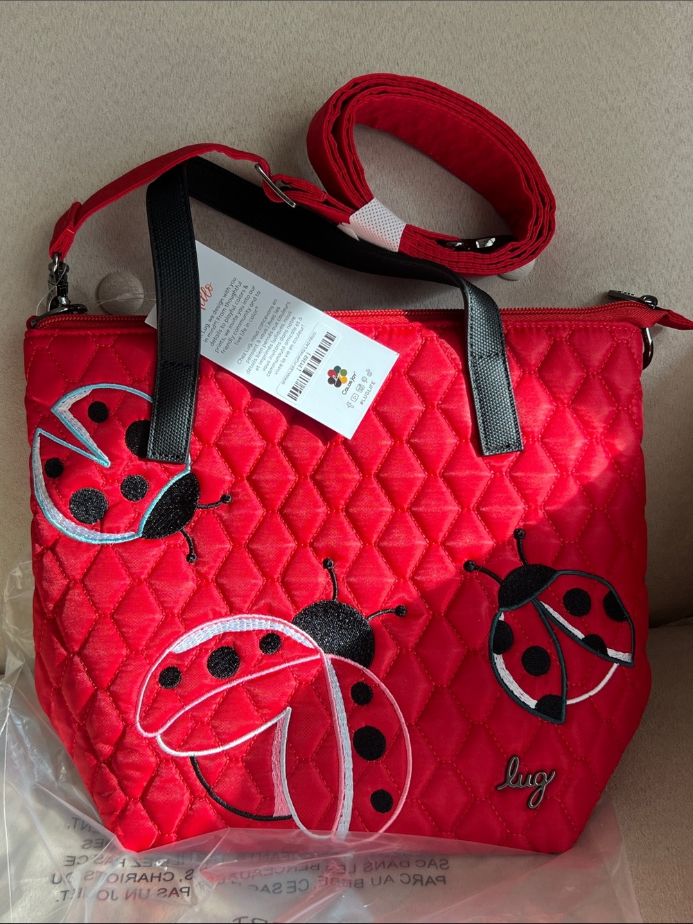 NWT Lug Sprinkler Crossbody Bag in Poppy Red Ladybug Embroidery 🐞